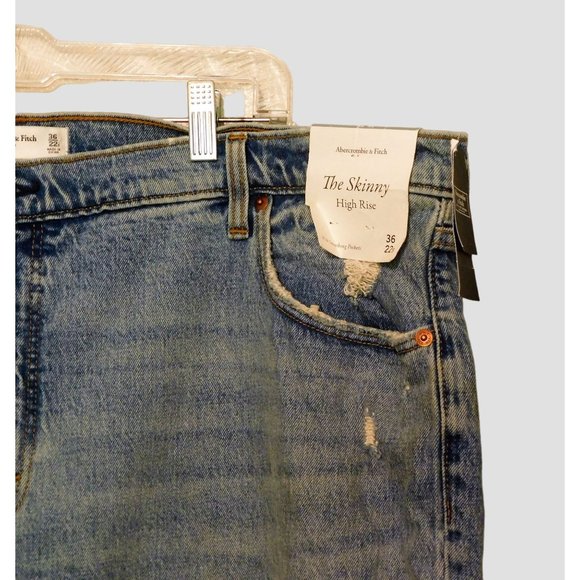 Abercrombie Fitch Jeans The Skinny 36 Short Blue Denim Destroyed Distressed NEW - Picture 8 of 12